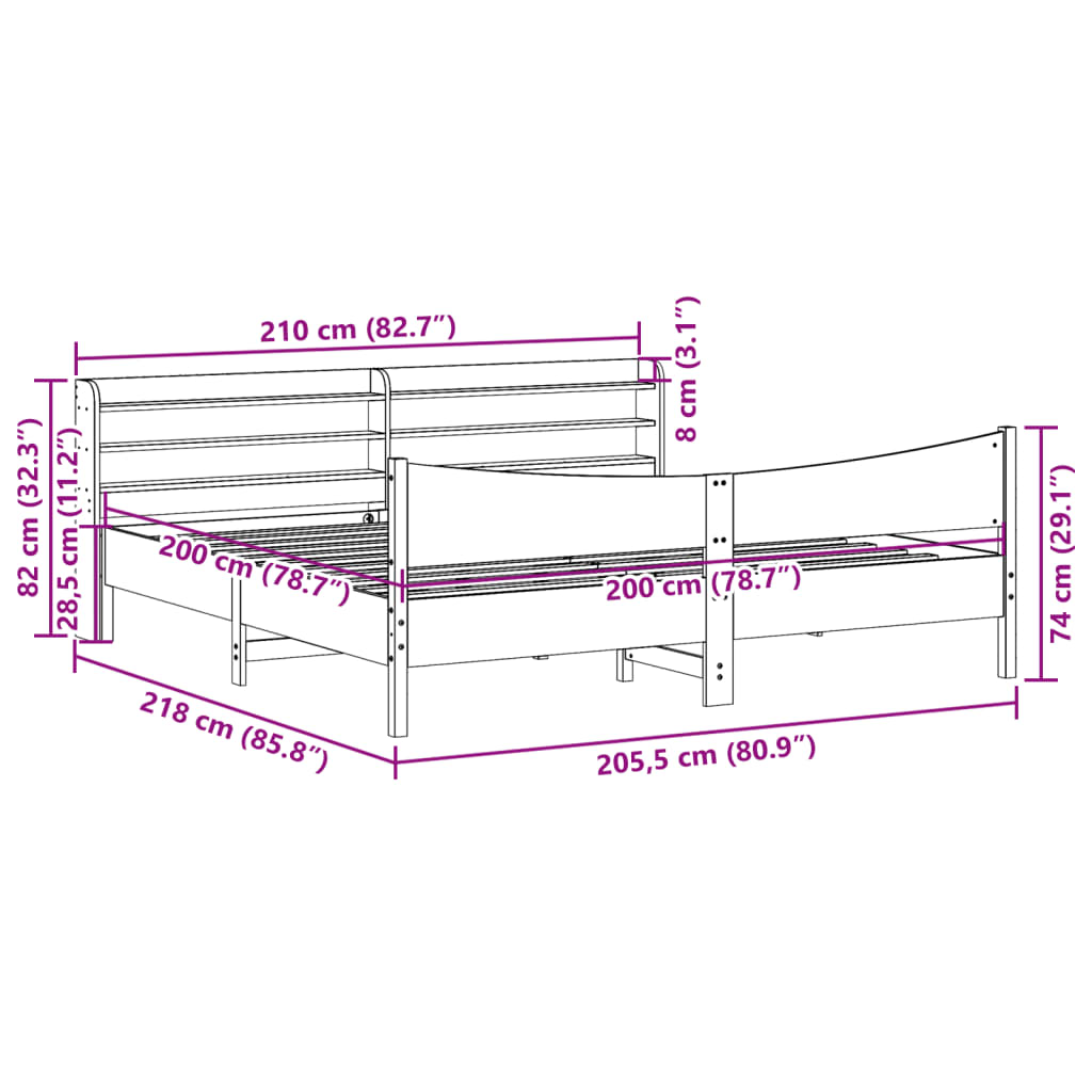 vidaXL Πλαίσιο Κρεβατιού με Κεφαλάρι 200x200 εκ. από Μασίφ Ξύλο Πεύκου