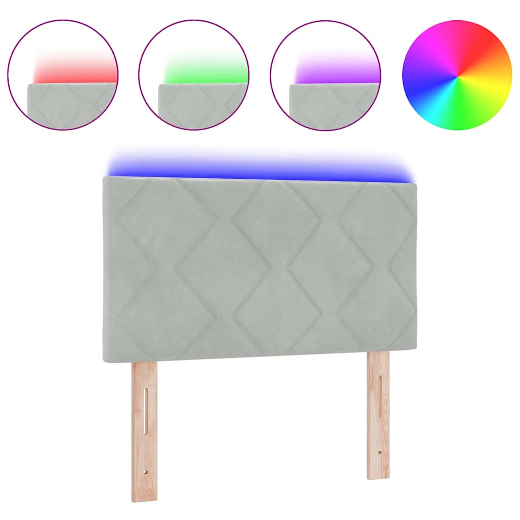 vidaXL LED Κεφαλάρι Με Διαφάνειες Σε Ανοιχτό Γκρι 80 εκατοστά, Βελούδινο