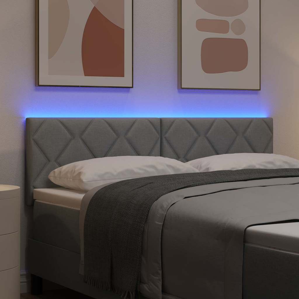 vidaXL LED Κεφαλάρι Σχεδιασμός Διαμαντιών Ανοιχτό Γκρι 144 cm Ύφασμα