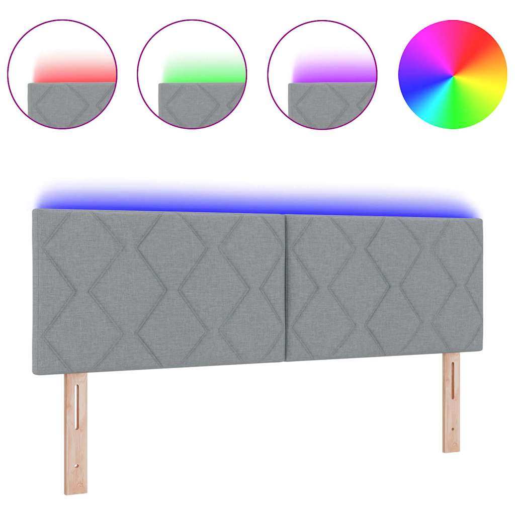 vidaXL LED Κεφαλάρι Σχεδιασμός Διαμαντιών Ανοιχτό Γκρι 144 cm Ύφασμα