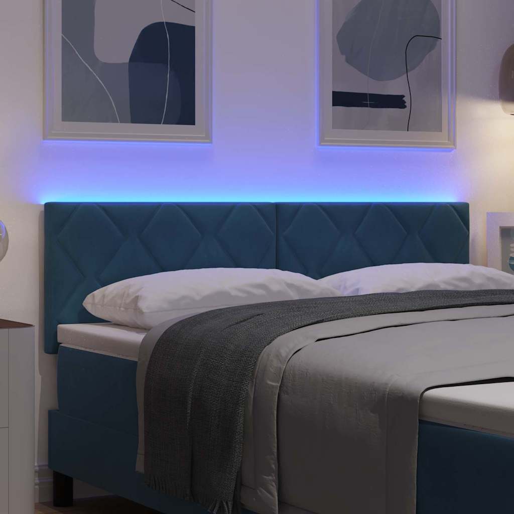 vidaXL LED κεφαλάρι Σκούρο Μπλε 144 cm Βελούδο