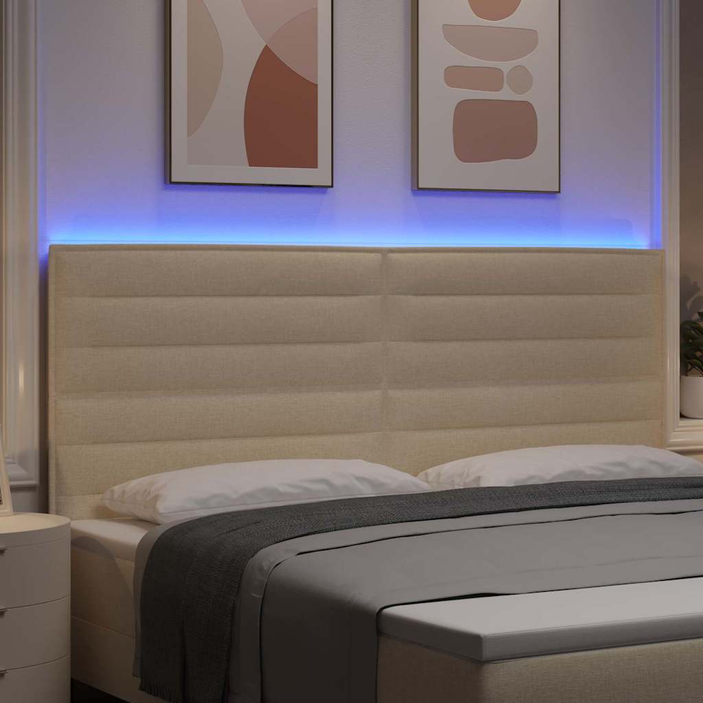 vidaXL LED κεφαλάρι με LED ταινίες φωτός Κρεμ 200 cm ύφασμα