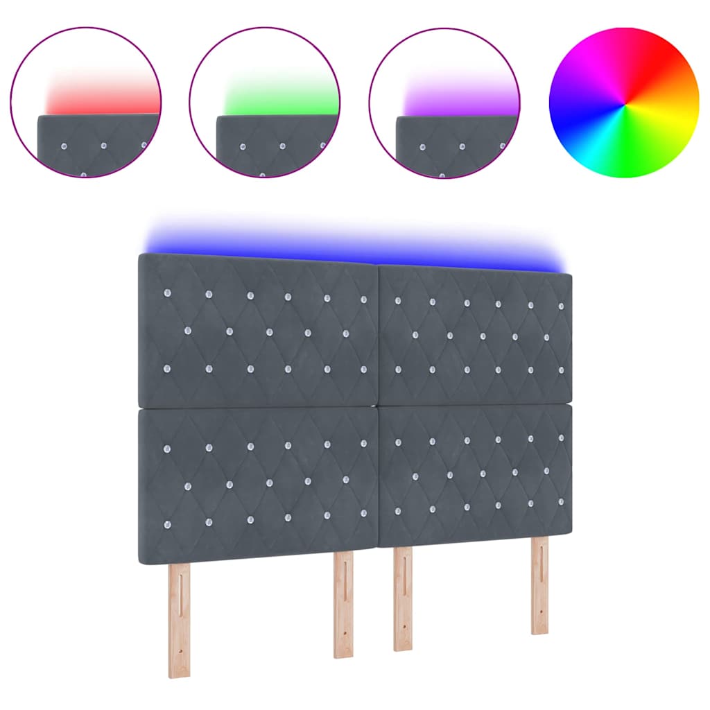 vidaXL LED κεφαλάρι με φώτα λωρίδας LED Argyle με κεφαλάρι Σκούρο Γκρι 80 cm Βελούδο