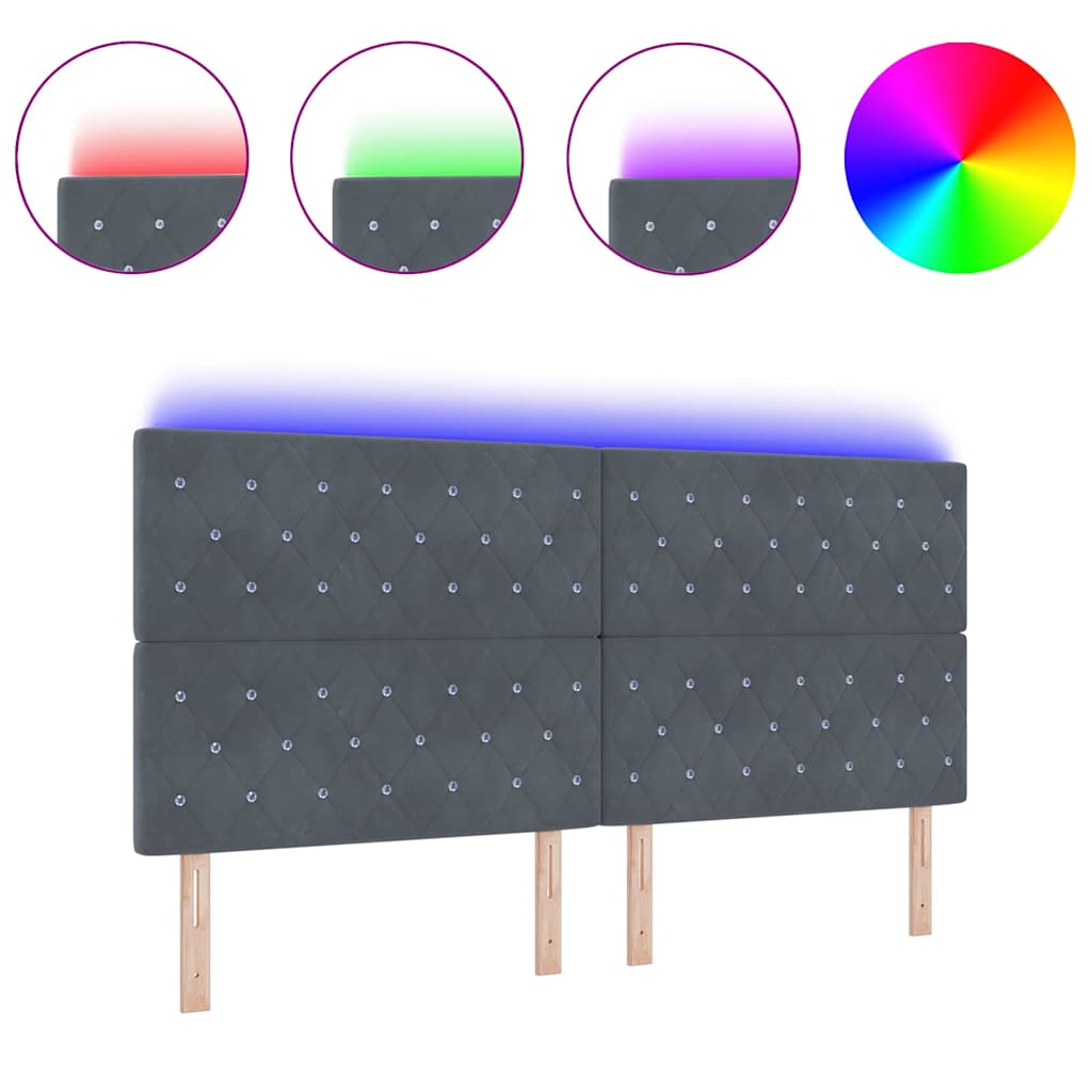vidaXL LED Κεφαλάρι Κρεβατιού Σκούρο Γκρι, 100εκ. Βελούδο