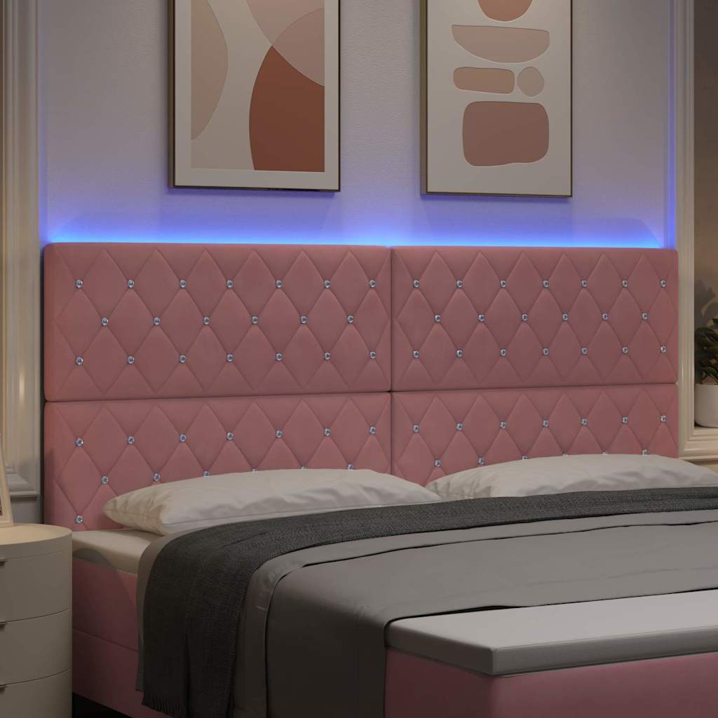 vidaXL LED κεφαλάρι με LED ταινίες φωτός Ροζ 200 cm Βελούδο