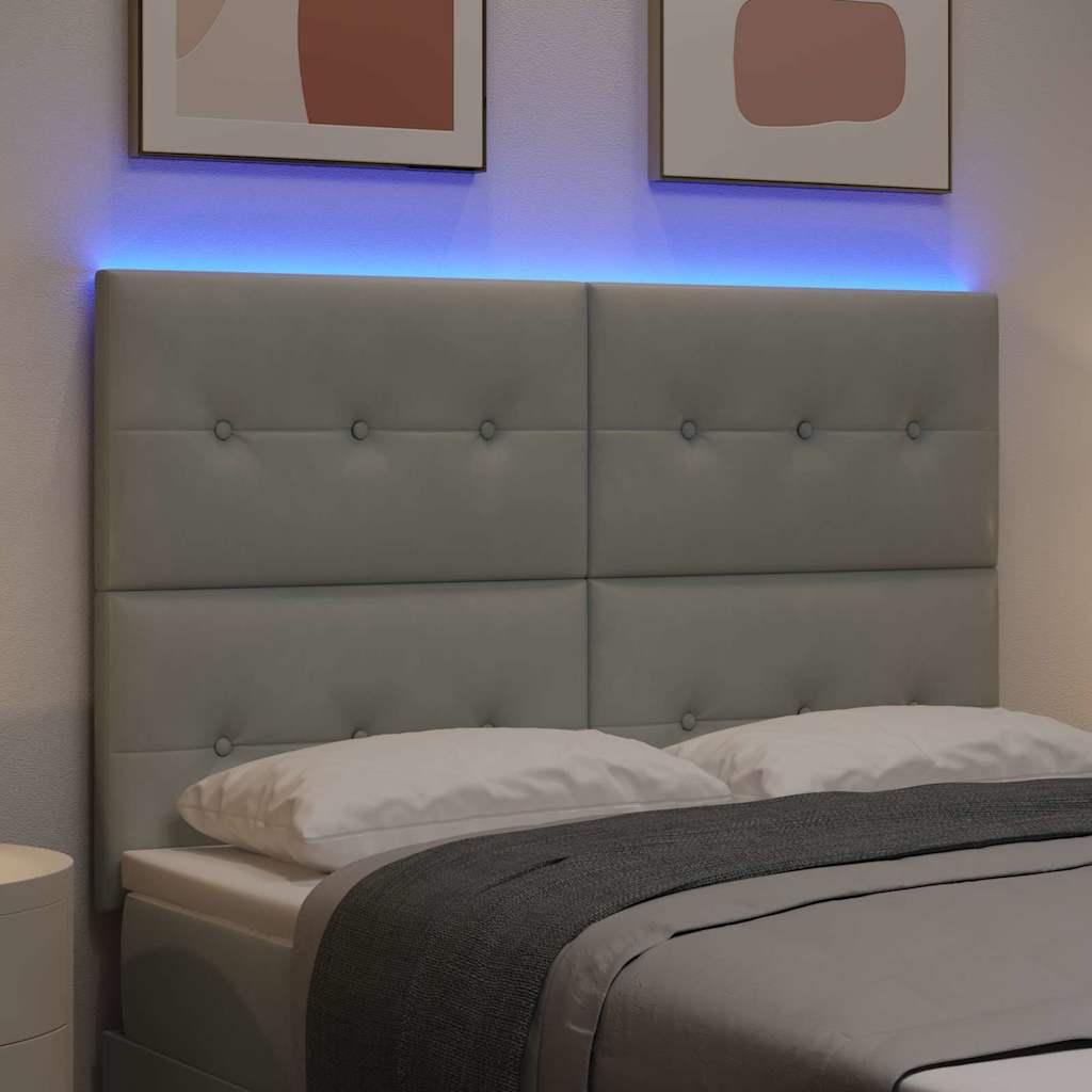 vidaXL LED κεφαλάρι με LED ταινίες φωτός Ανοιχτό γκρι 144 cm Βελούδο