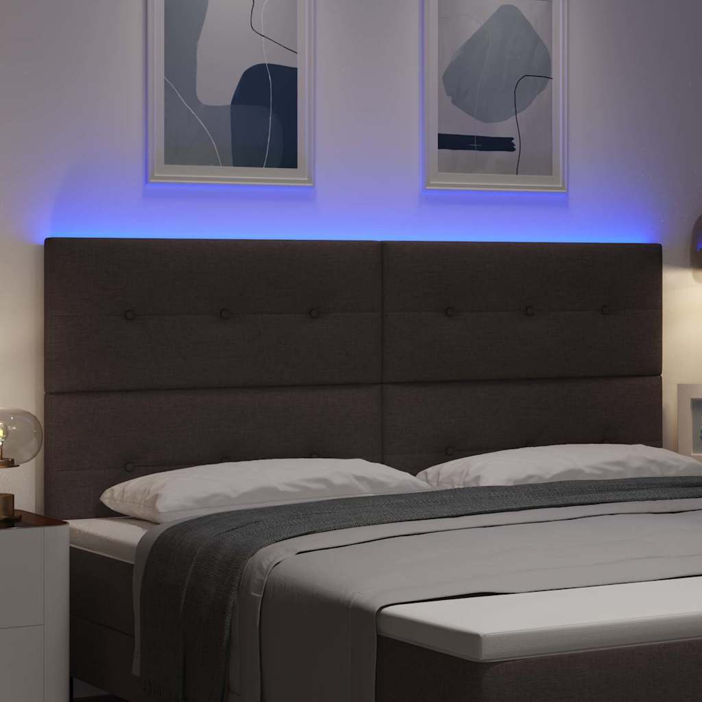 vidaXL LED κεφαλάρι με LED ταινίες φωτός Σκούρο Καφέ 200 cm ύφασμα