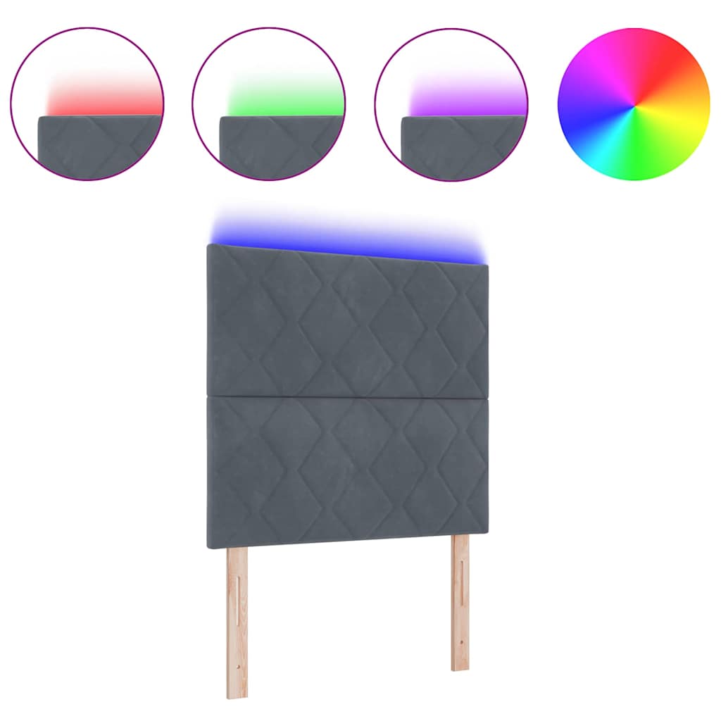 vidaXL LED Κεφαλή Κρεβατιού Σχεδίου Διαμαντιών Σκούρο Γκρι 100 εκ Βελούδο