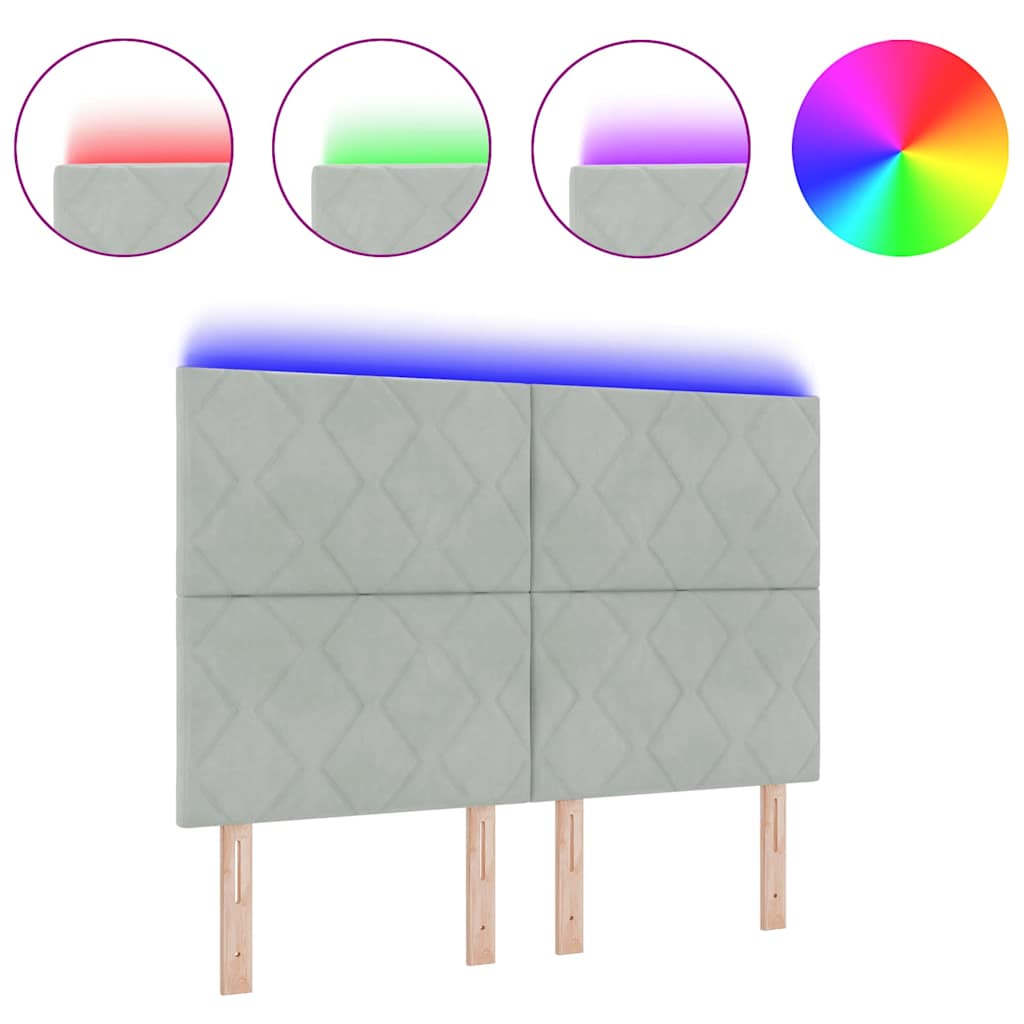 vidaXL LED Κεφαλάρι Σχέδιο Διαμαντένιων Μπλοκ Ανοιχτό Γκρι 144 cm Βελούδου