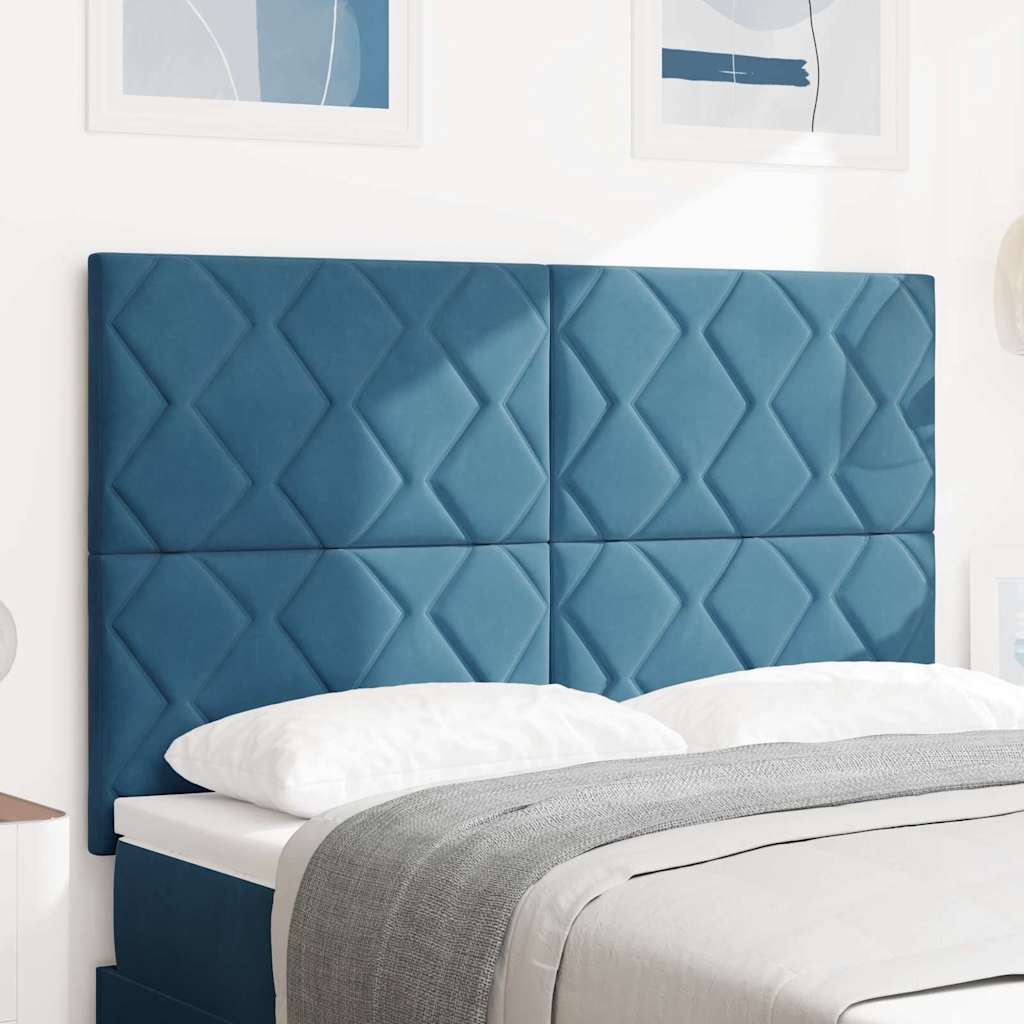 vidaXL LED κεφαλάρι Σκούρο Μπλε 144 cm Βελούδο