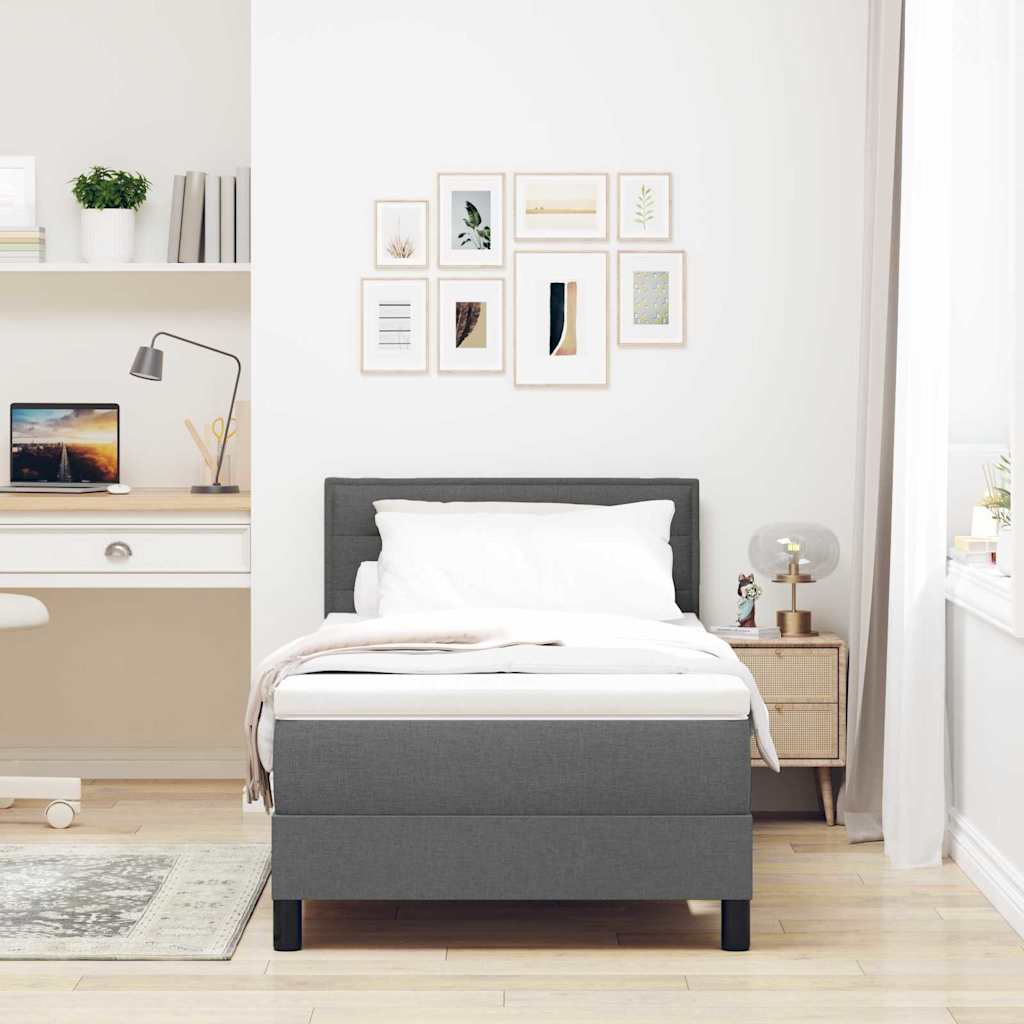 vidaXL Κρεβάτι Box Spring με Στρώμα Σκούρο Γκρι 100x200 εκ. Ύφασμα