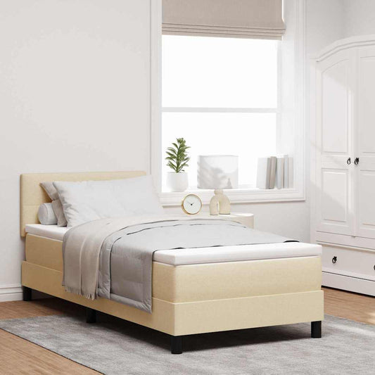 vidaXL Κρεβάτι με ελατήρια με κεφαλάρι Κρεμ 90 x 200 cm ύφασμα