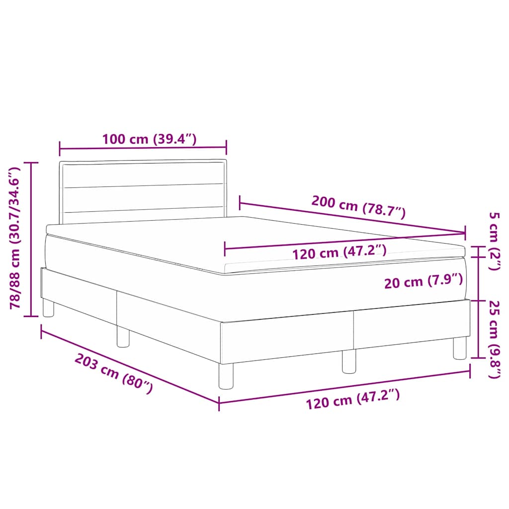vidaXL Κρεβάτι box spring με στρώμα Μαύρο 120 x 200 cm ύφασμα