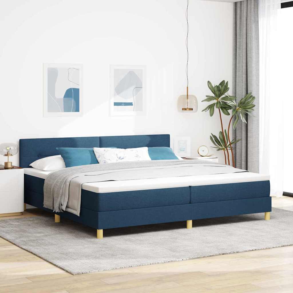 vidaXL Κρεβάτι με ελατήρια με μαξιλάρι Μπλε 200 x 200 cm ύφασμα