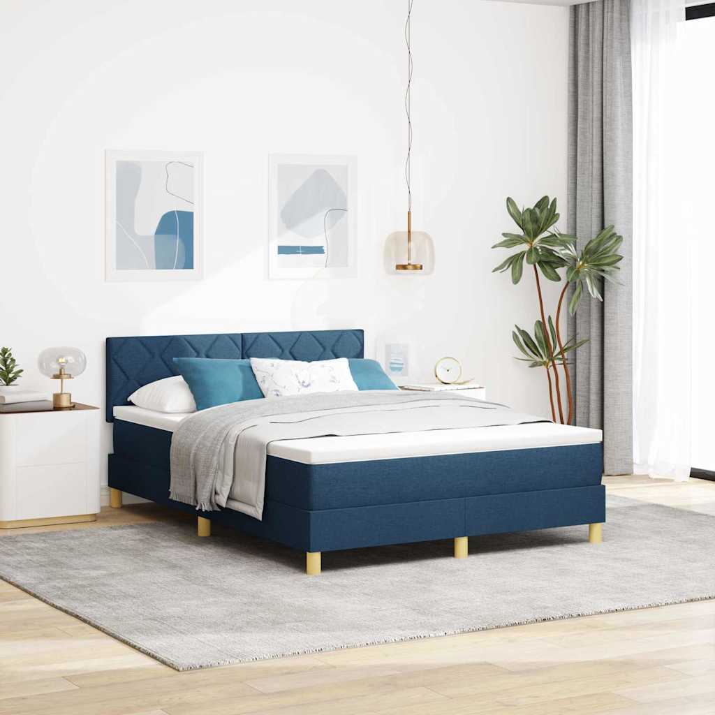 vidaXL Κρεβάτι με ελατήρια με μαξιλάρι Μπλε 140 x 200 cm ύφασμα