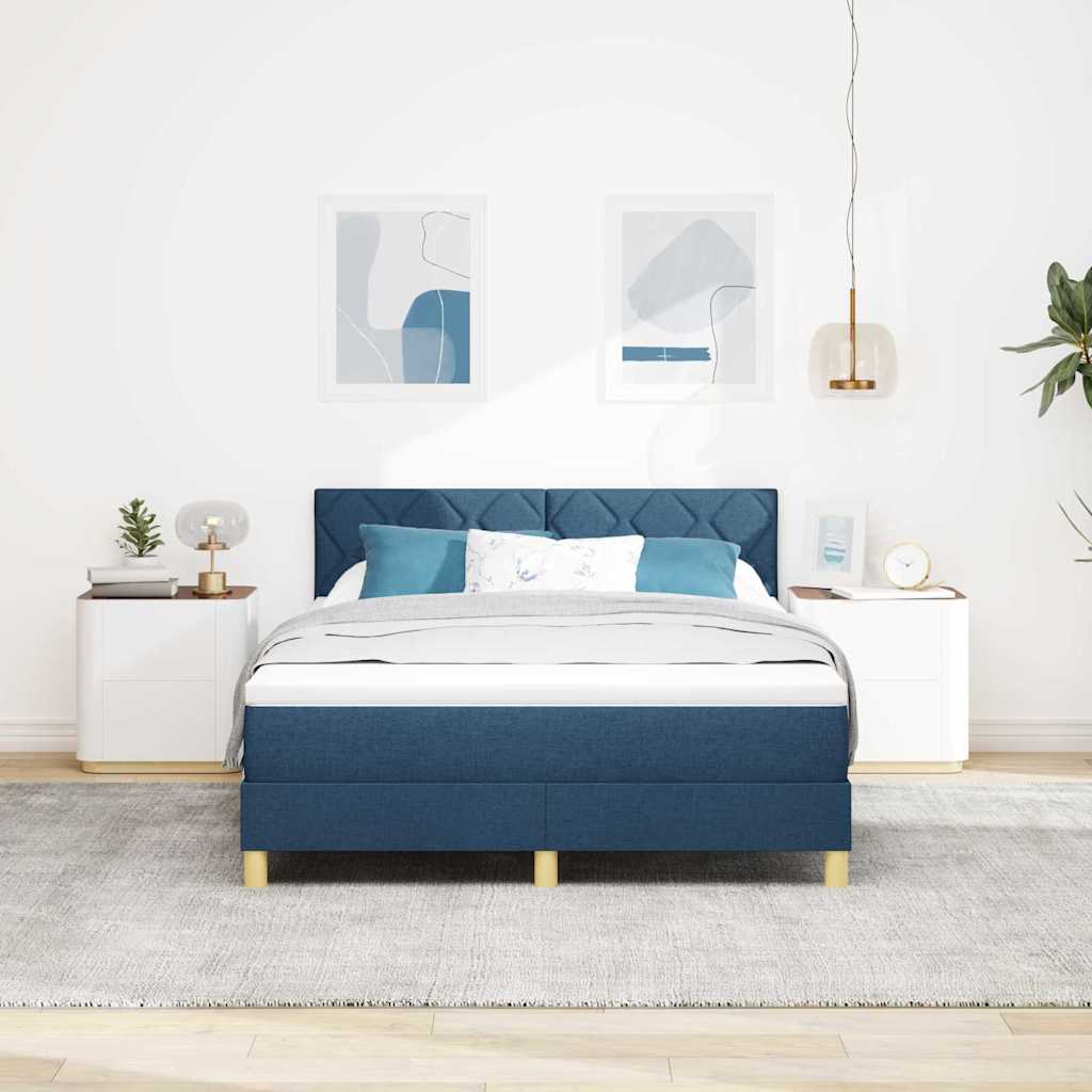 vidaXL Κρεβάτι με ελατήρια με μαξιλάρι Μπλε 140 x 200 cm ύφασμα