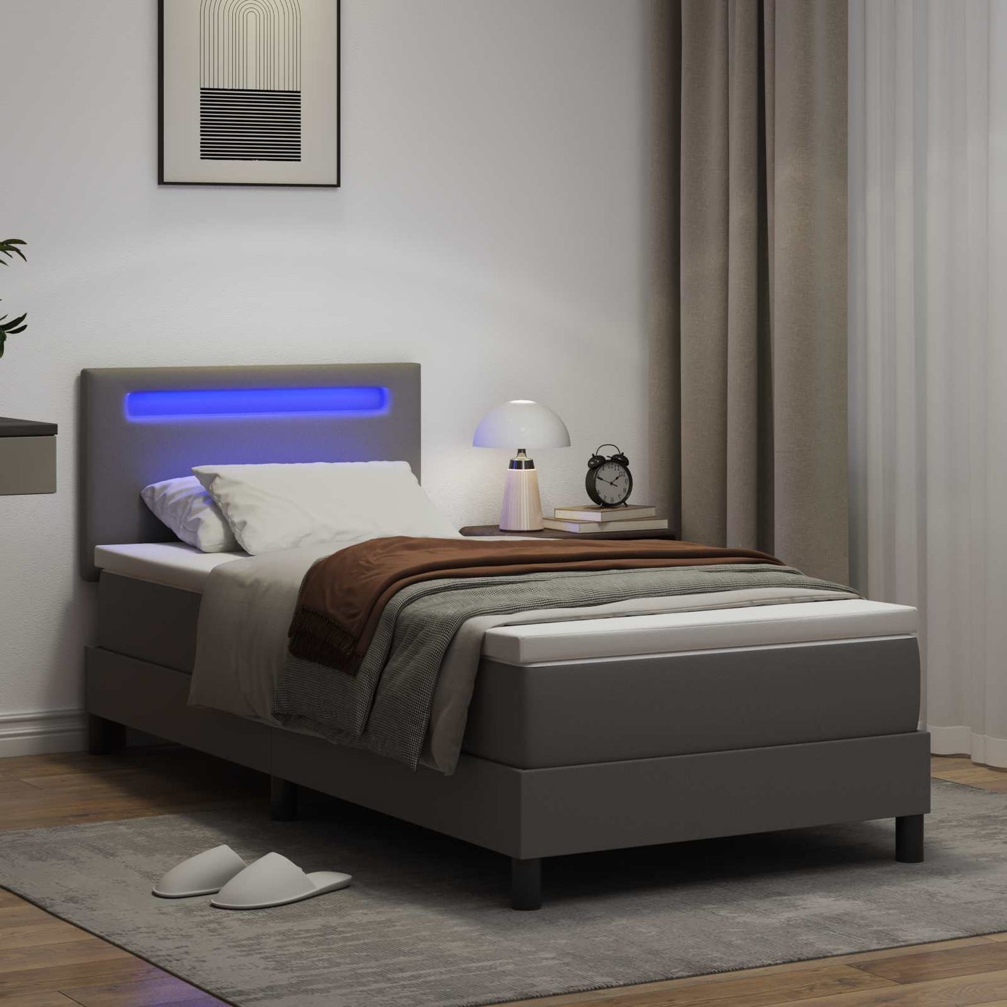 vidaXL Κρεβάτι με ελατήρια με στρώμα Γκρι 90 x 190 cm Τεχνητό δέρμα