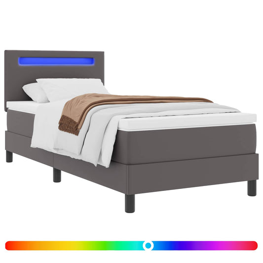 vidaXL Κρεβάτι με ελατήρια με στρώμα Γκρι 90 x 190 cm Τεχνητό δέρμα