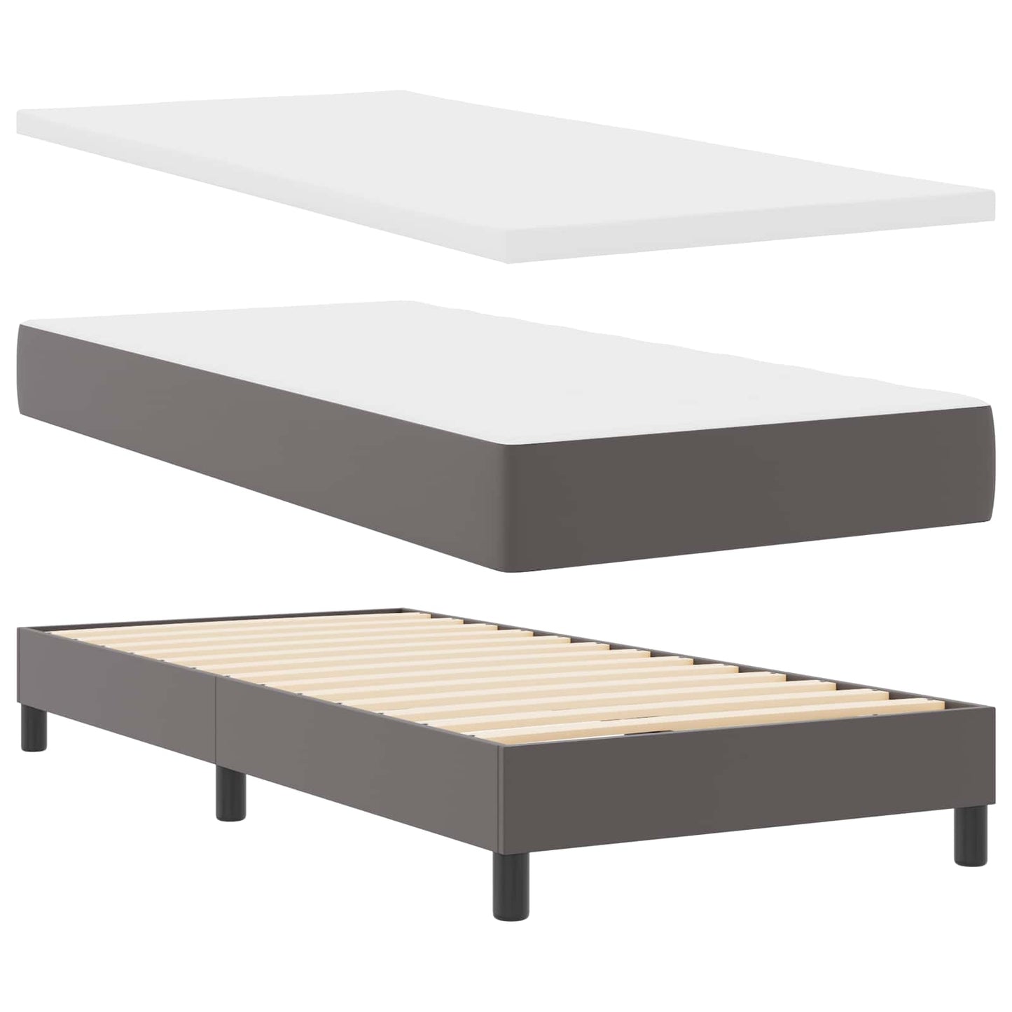 vidaXL Κρεβάτι με ελατήρια με στρώμα Γκρι 90 x 190 cm Τεχνητό δέρμα