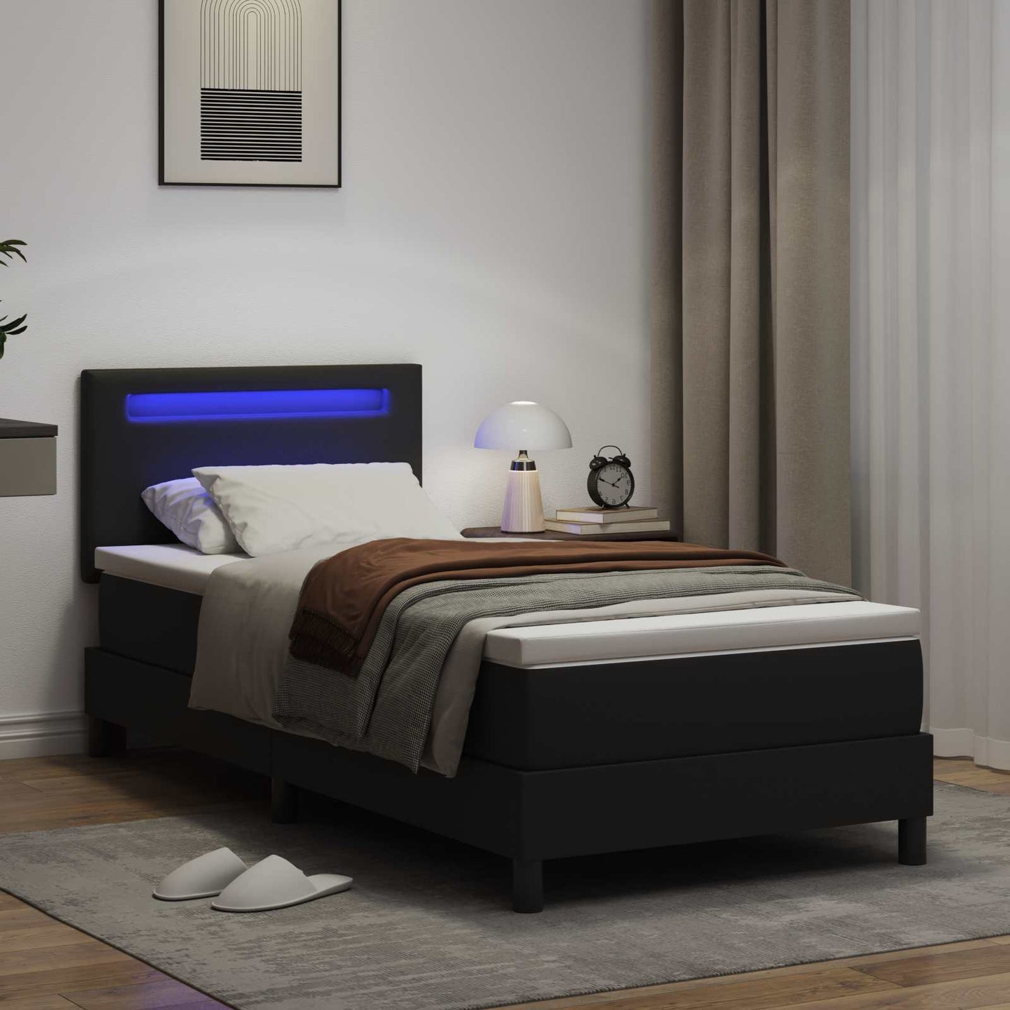 vidaXL Κρεβάτι με ελατήρια με στρώμα Μαύρο 90 x 200 cm Τεχνητό δέρμα