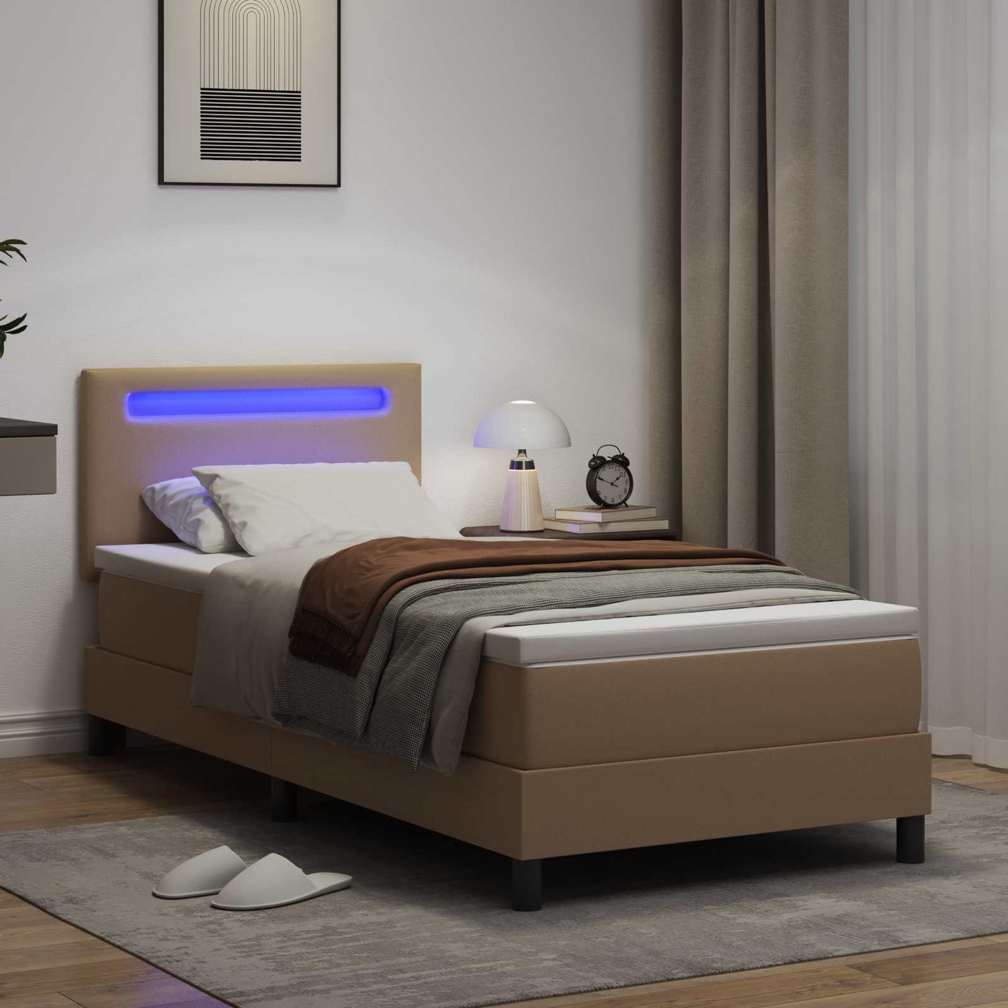 vidaXL Κρεβάτι με ελατήρια Καπουτσίνο 90 x 200 cm Τεχνητό δέρμα