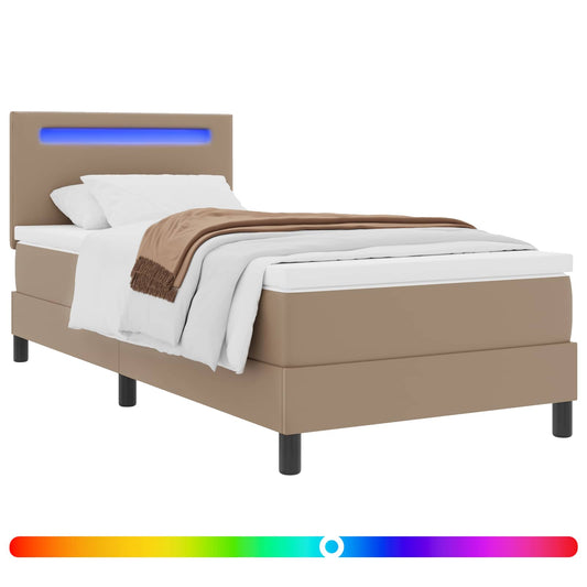 vidaXL Κρεβάτι με ελατήρια Καπουτσίνο 90 x 200 cm Τεχνητό δέρμα