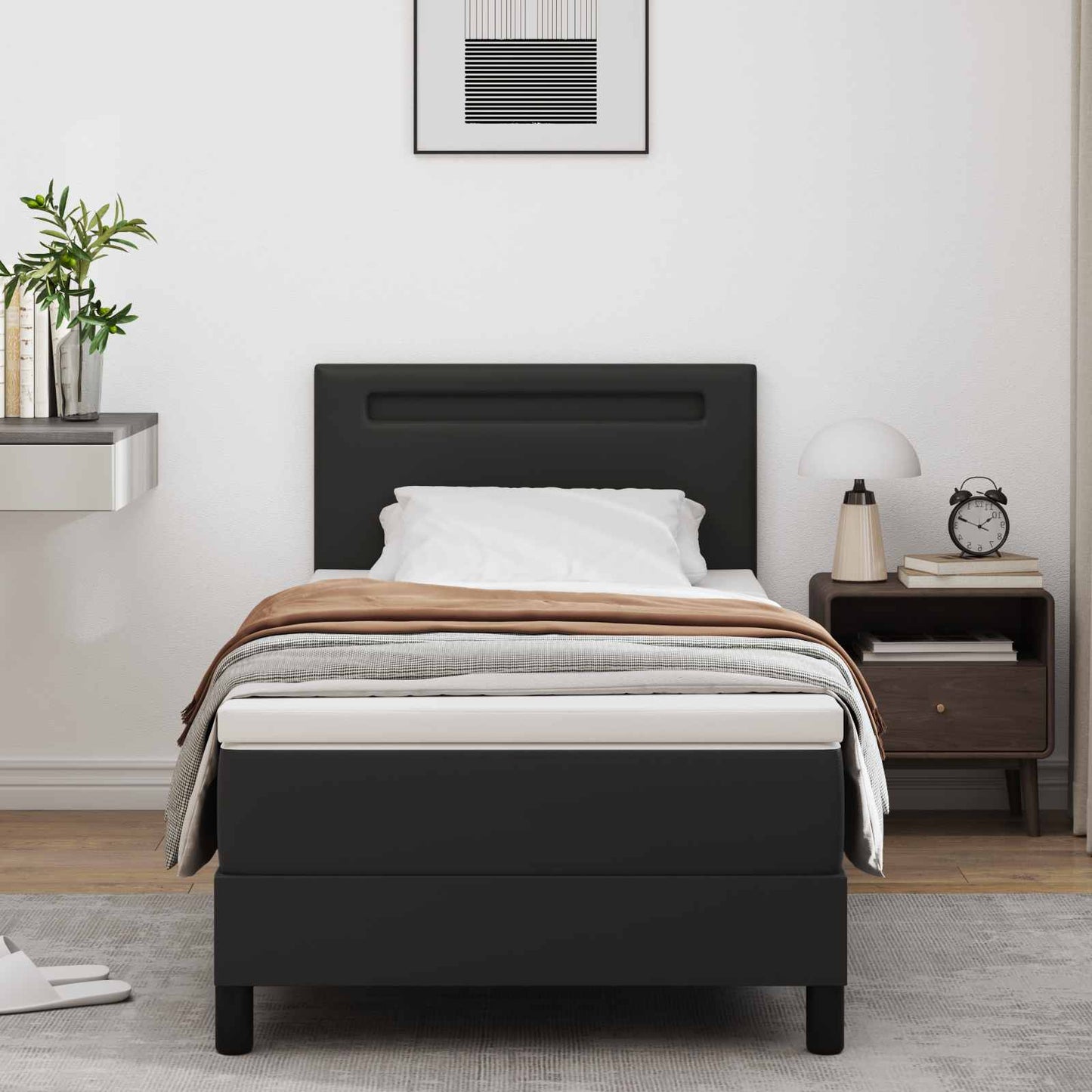 vidaXL Κρεβάτι με ελατήρια με στρώμα Μαύρο 100 x 200 cm Τεχνητό δέρμα