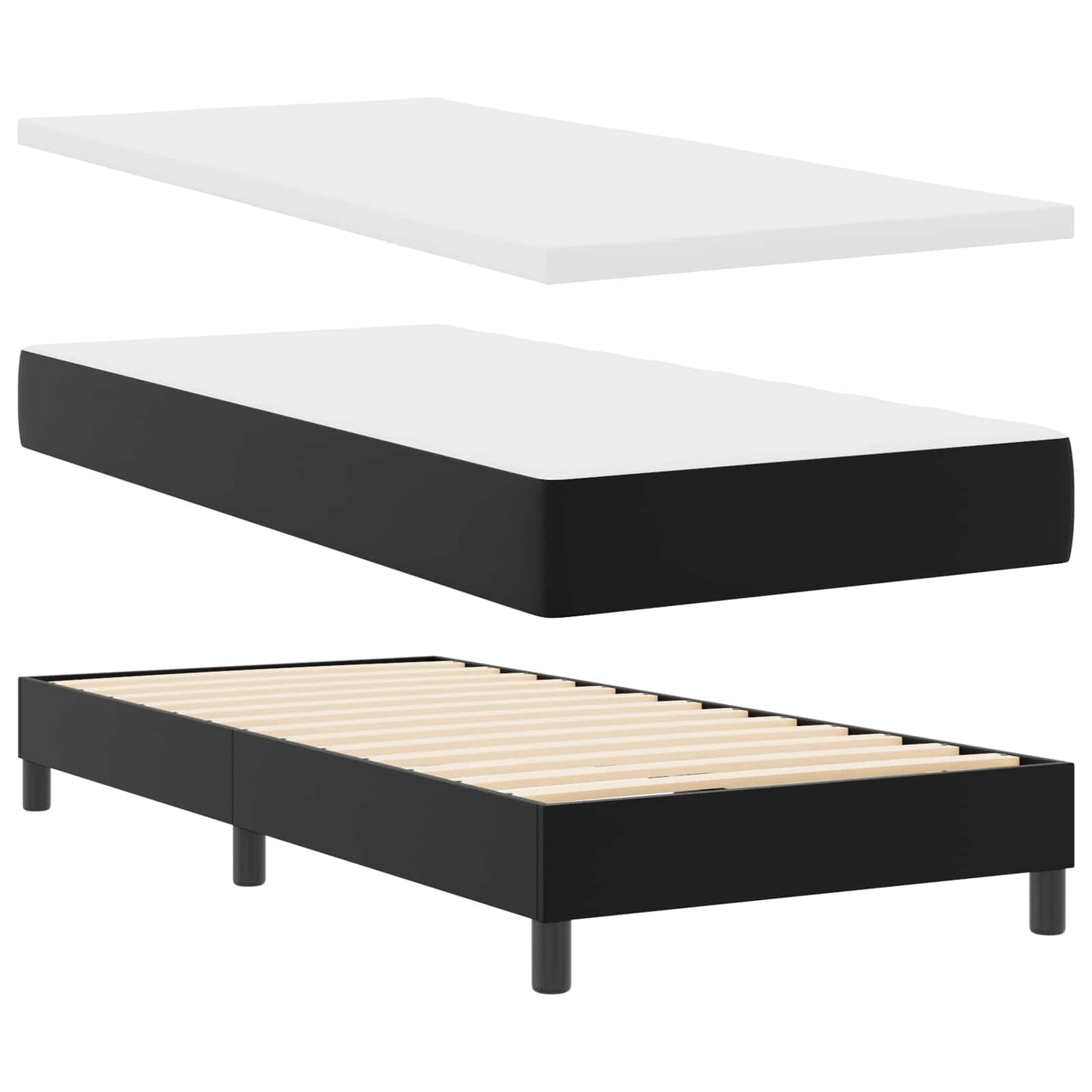 vidaXL Κρεβάτι με ελατήρια με στρώμα Μαύρο 100 x 200 cm Τεχνητό δέρμα