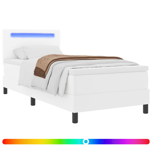 vidaXL Κρεβάτι με ελατήρια με στρώμα Λευκό 100 x 200 cm Τεχνητό δέρμα