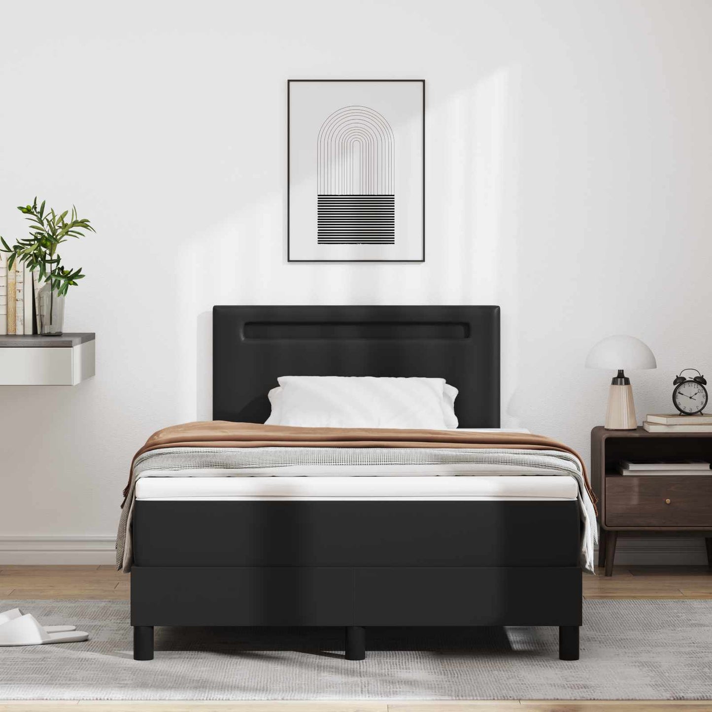 vidaXL Κρεβάτι με ελατήρια με στρώμα Μαύρο 120 x 190 cm Τεχνητό δέρμα