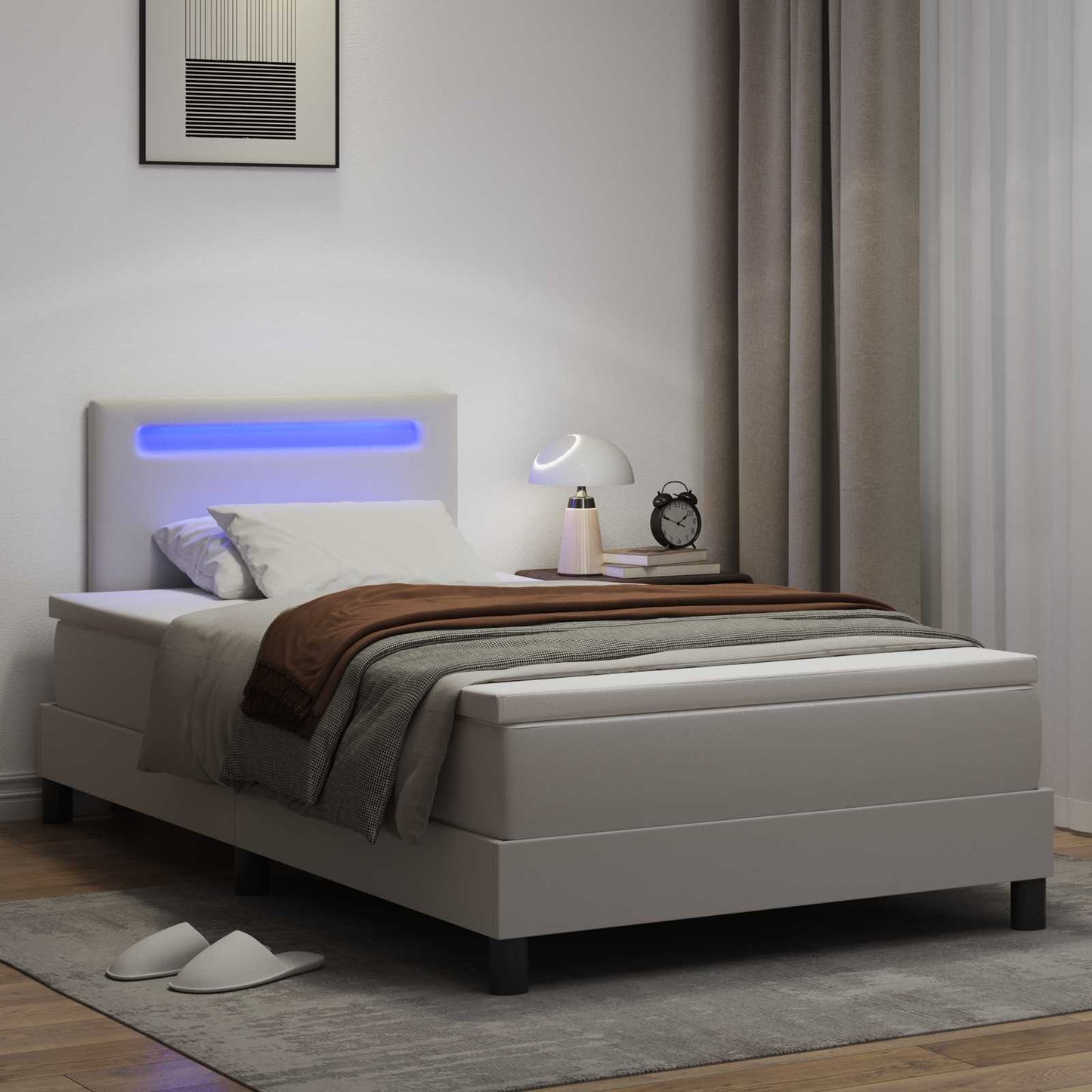 vidaXL Κρεβάτι με ελατήρια με στρώμα Λευκό 120 x 190 cm Τεχνητό δέρμα