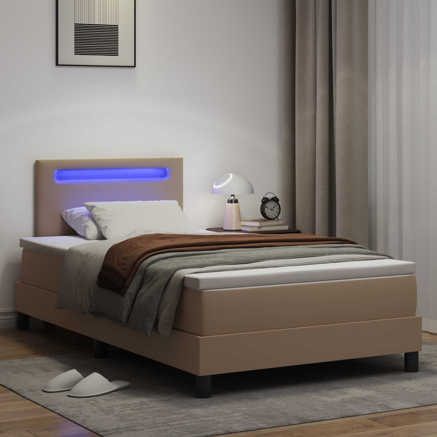 vidaXL Κρεβάτι με ελατήρια Καπουτσίνο 120 x 190 cm Τεχνητό δέρμα