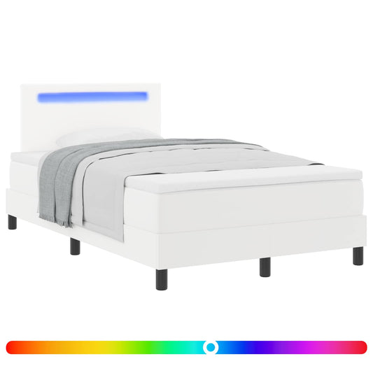 vidaXL Κρεβάτι με ελατήρια με στρώμα Λευκό 120 x 200 cm Τεχνητό δέρμα