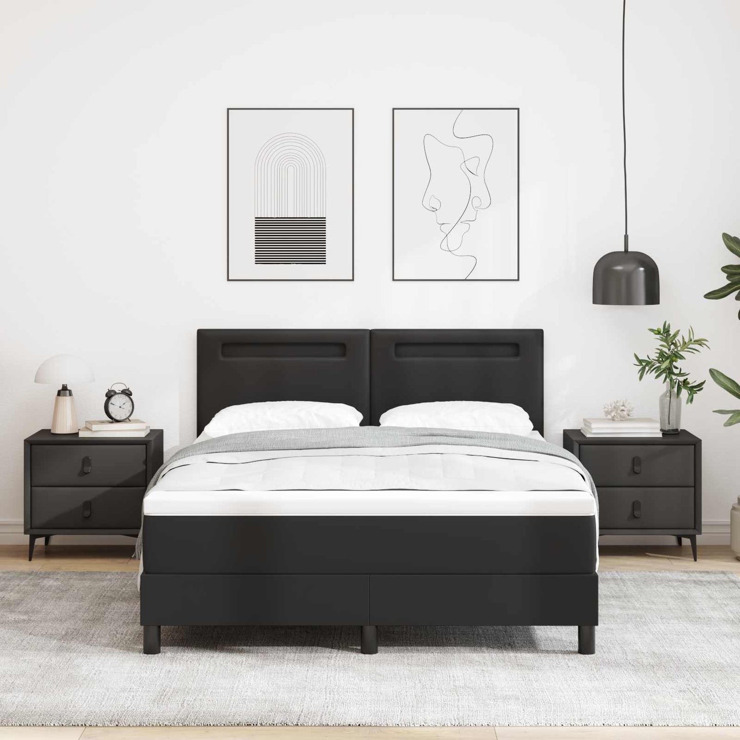 vidaXL Κρεβάτι με ελατήρια με στρώμα Μαύρο 140 x 190 cm Τεχνητό δέρμα