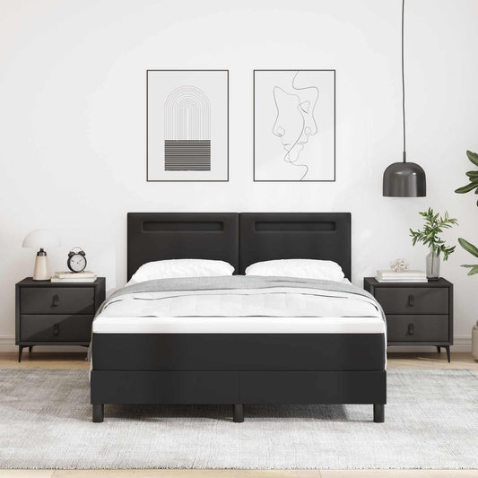 vidaXL Κρεβάτι με ελατήρια με στρώμα Μαύρο 140 x 190 cm Τεχνητό δέρμα