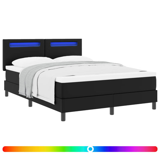 vidaXL Κρεβάτι με ελατήρια με στρώμα Μαύρο 140 x 200 cm Τεχνητό δέρμα