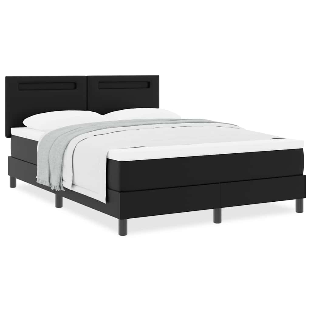 vidaXL Κρεβάτι Box Spring με Στρώμα - Μαύρο, 140 x 200 εκ, Συνθετικό Δέρμα