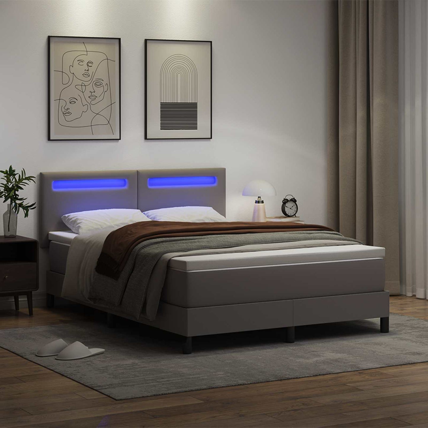 vidaXL Κρεβάτι με ελατήρια με στρώμα Γκρι 140 x 200 cm Τεχνητό δέρμα