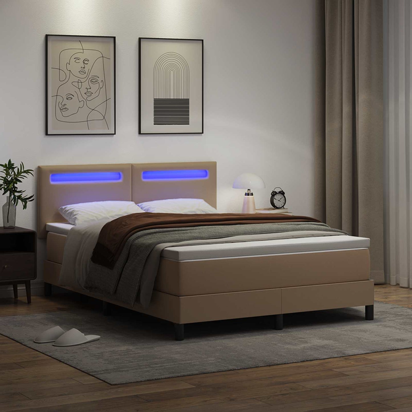 vidaXL Κρεβάτι με ελατήρια Καπουτσίνο 140 x 200 cm Τεχνητό δέρμα
