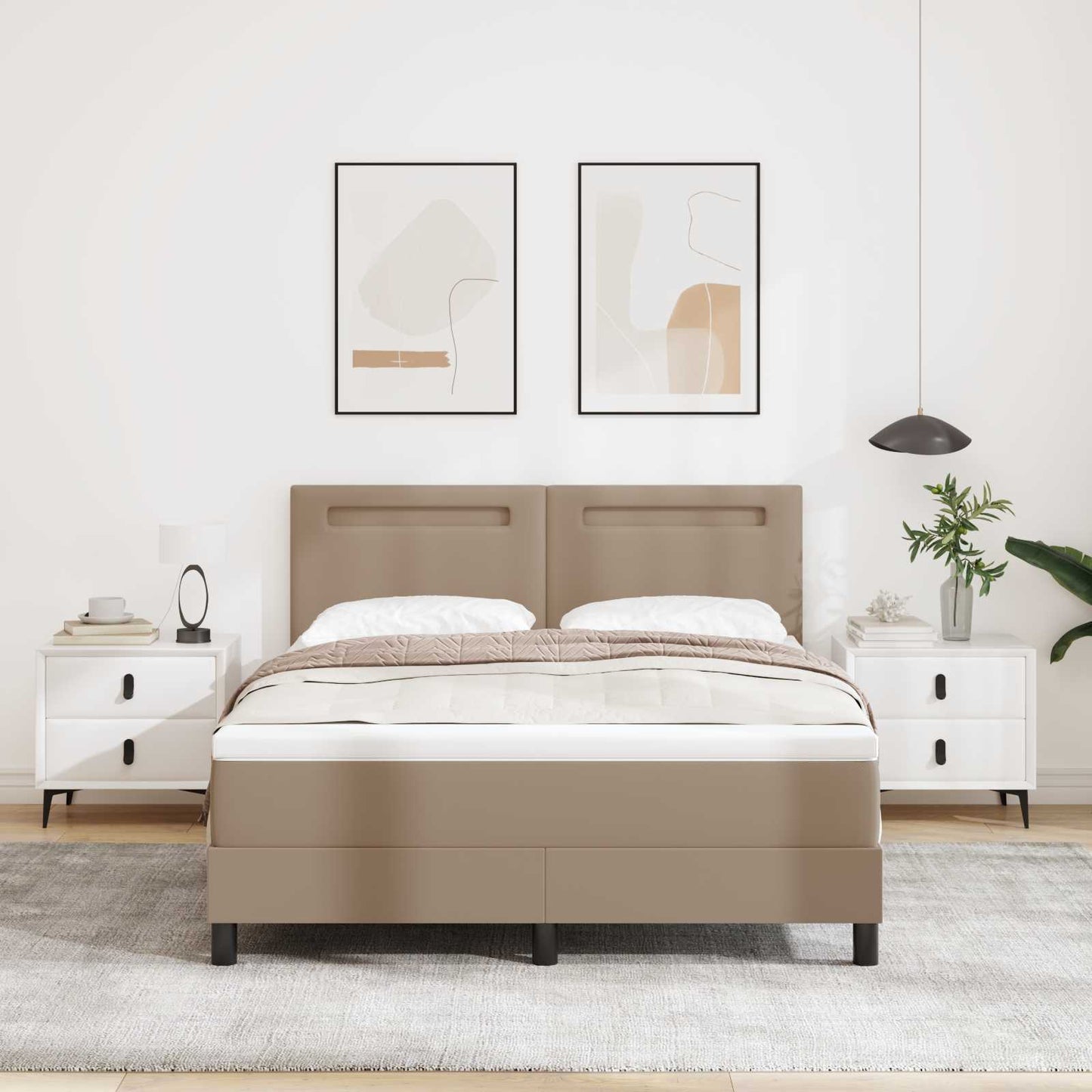 vidaXL Κρεβάτι με ελατήρια Καπουτσίνο 140 x 200 cm Τεχνητό δέρμα