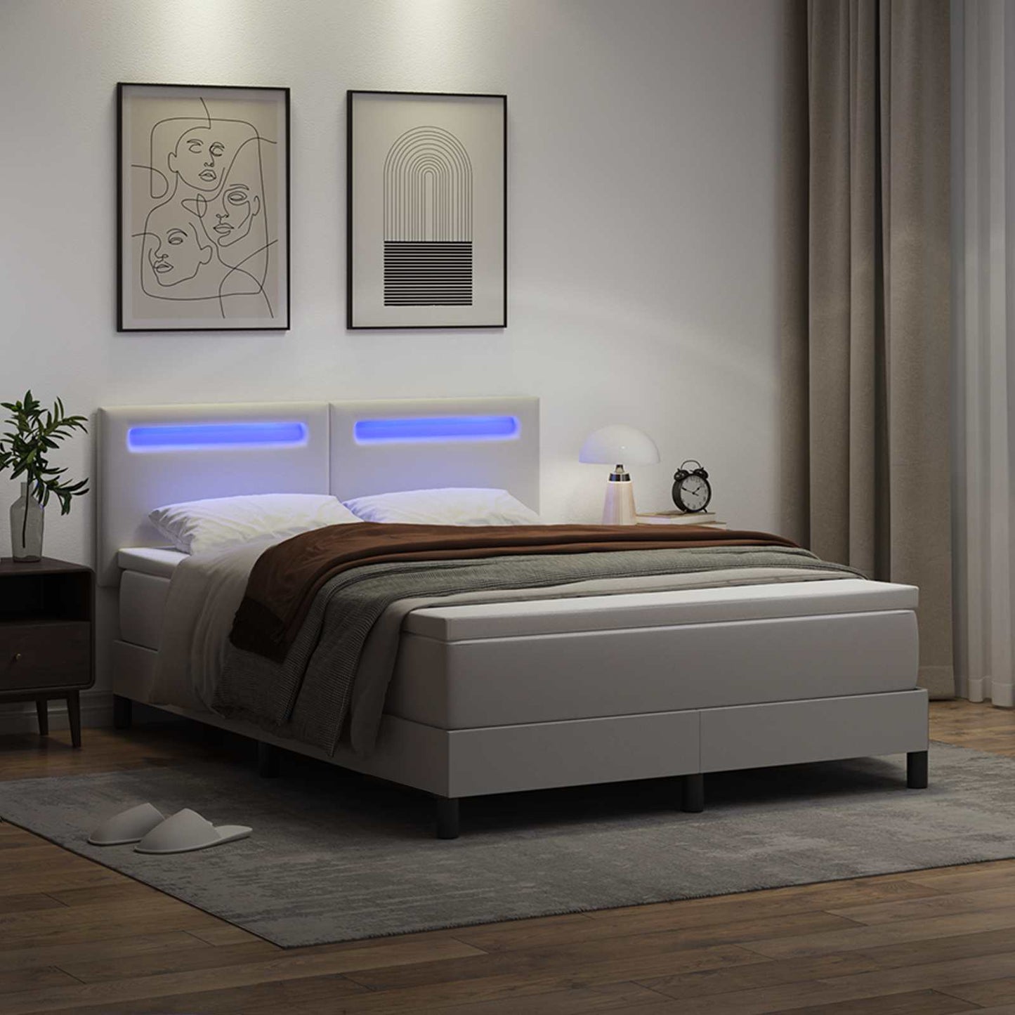 vidaXL Κρεβάτι με ελατήρια με στρώμα Λευκό 160 x 200 cm Τεχνητό δέρμα