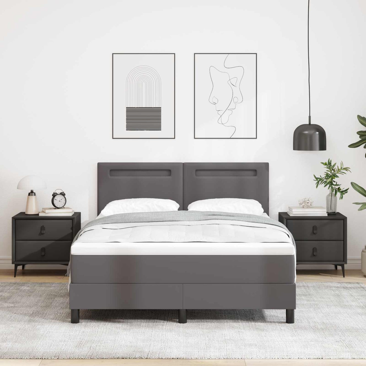 vidaXL Κρεβάτι με ελατήρια με στρώμα Γκρι 160 x 200 cm Τεχνητό δέρμα
