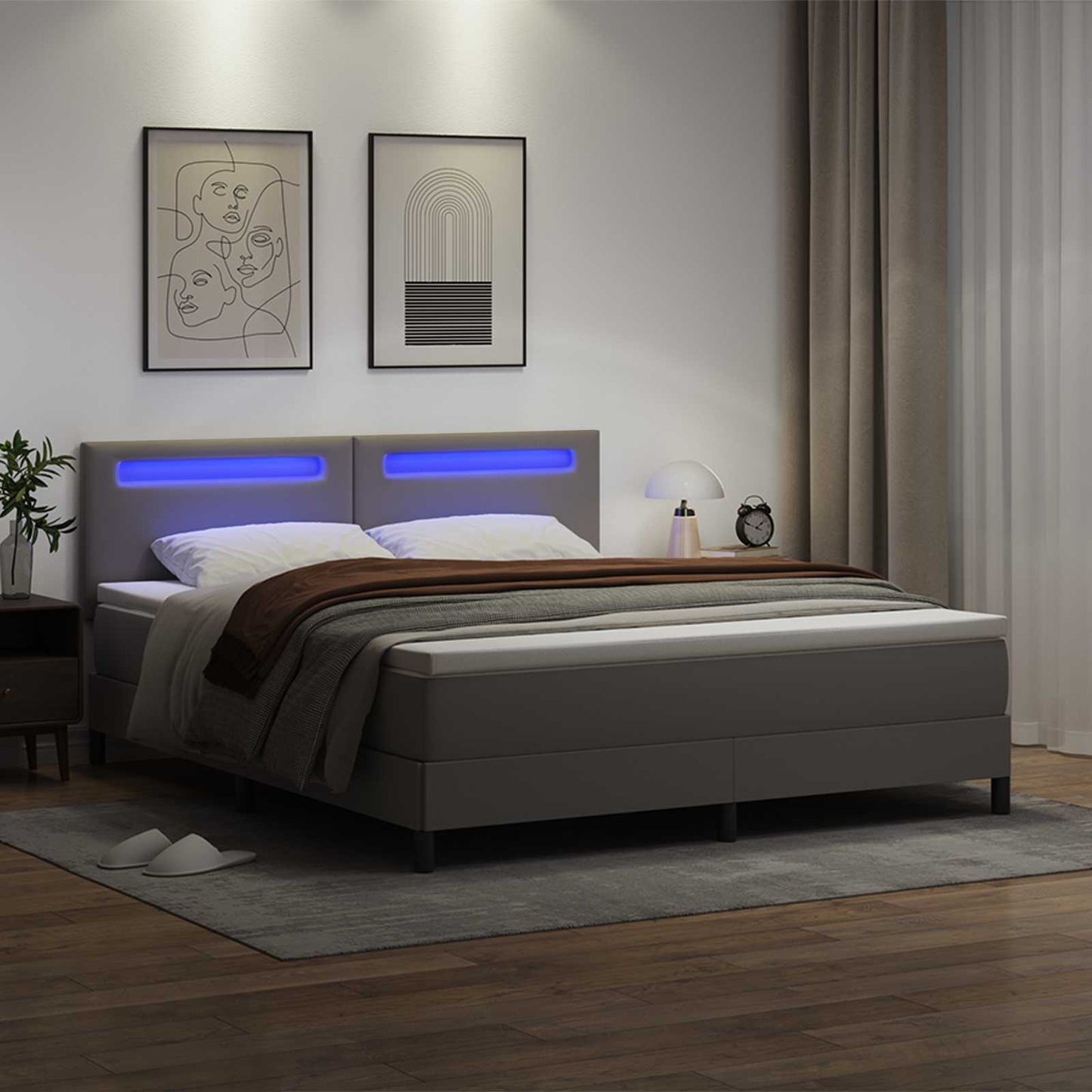 vidaXL Κρεβάτι με ελατήρια με στρώμα Γκρι 180 x 200 cm Τεχνητό δέρμα