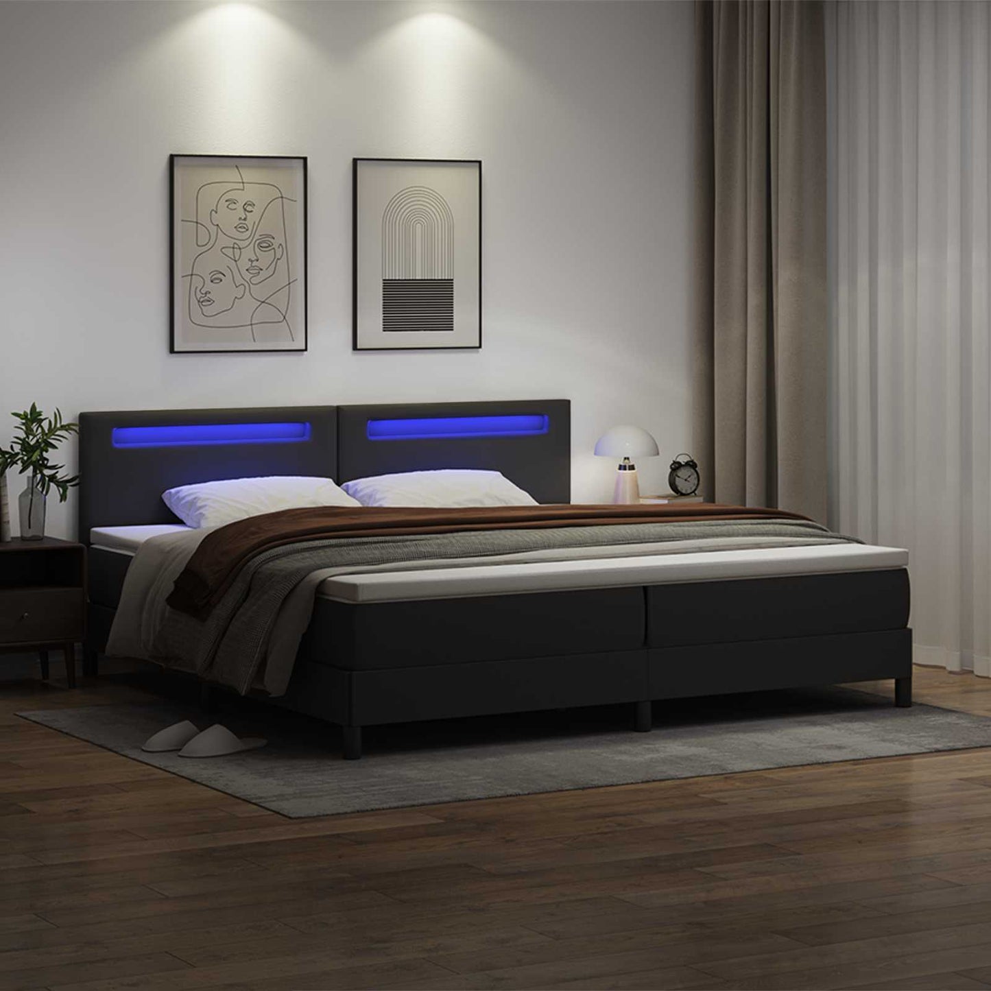 vidaXL Κρεβάτι με ελατήρια με στρώμα Μαύρο 200 x 200 cm Τεχνητό δέρμα