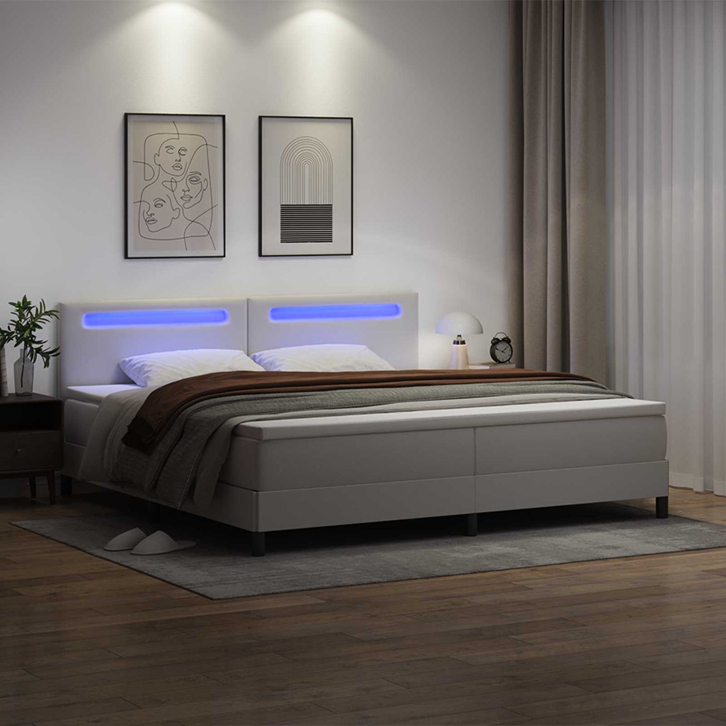 vidaXL Κρεβάτι με ελατήρια με στρώμα Λευκό 200 x 200 cm Τεχνητό δέρμα