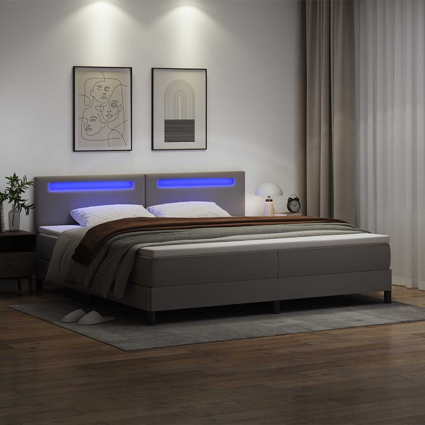 vidaXL Κρεβάτι με ελατήρια με στρώμα Γκρι 200 x 200 cm Τεχνητό δέρμα