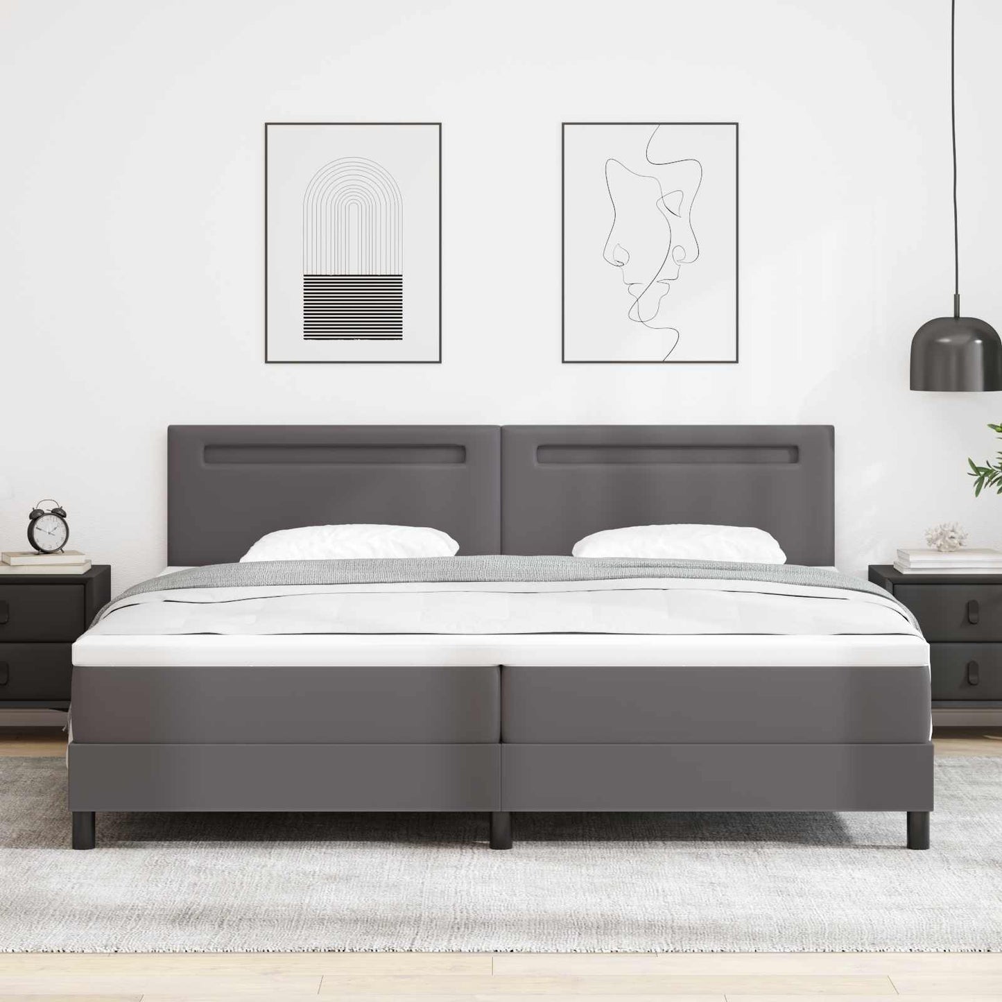 vidaXL Κρεβάτι με ελατήρια με στρώμα Γκρι 200 x 200 cm Τεχνητό δέρμα