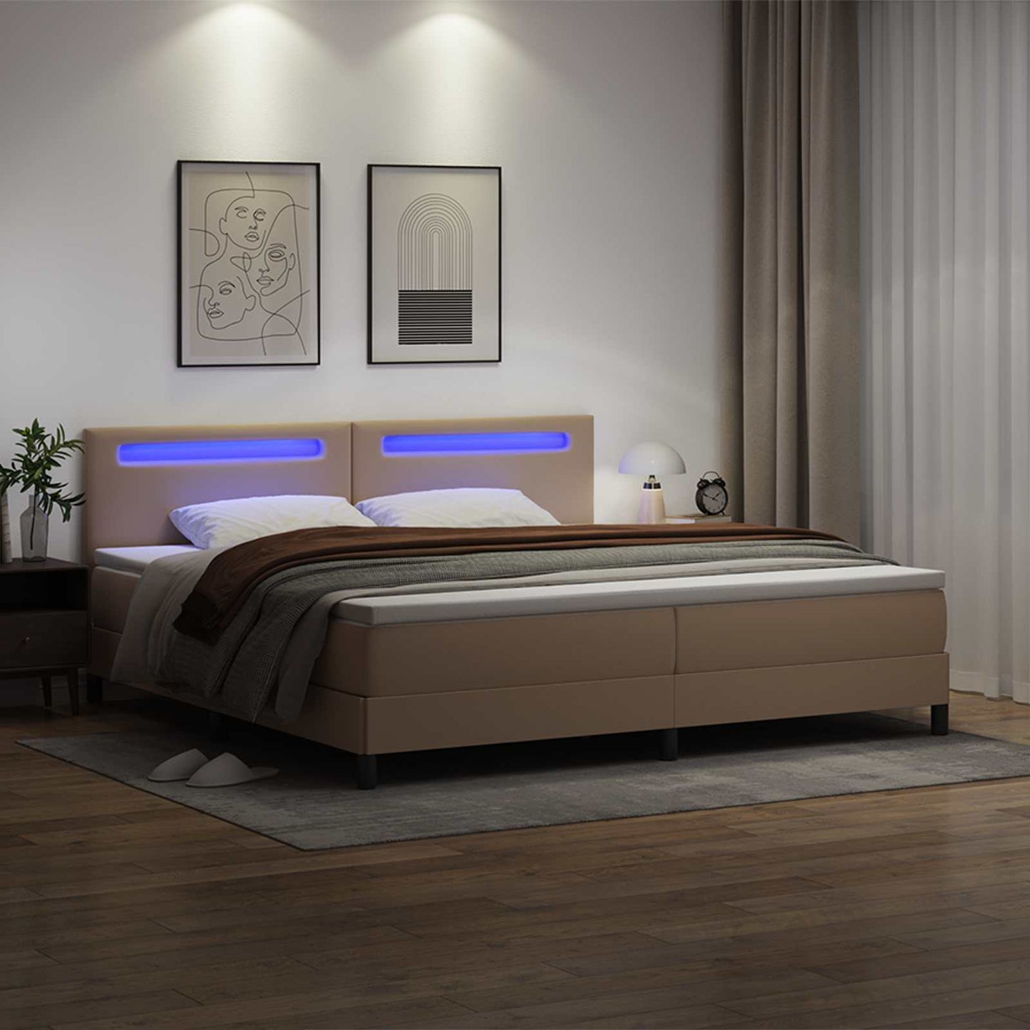 vidaXL Κρεβάτι με ελατήρια Καπουτσίνο 200 x 200 cm Τεχνητό δέρμα