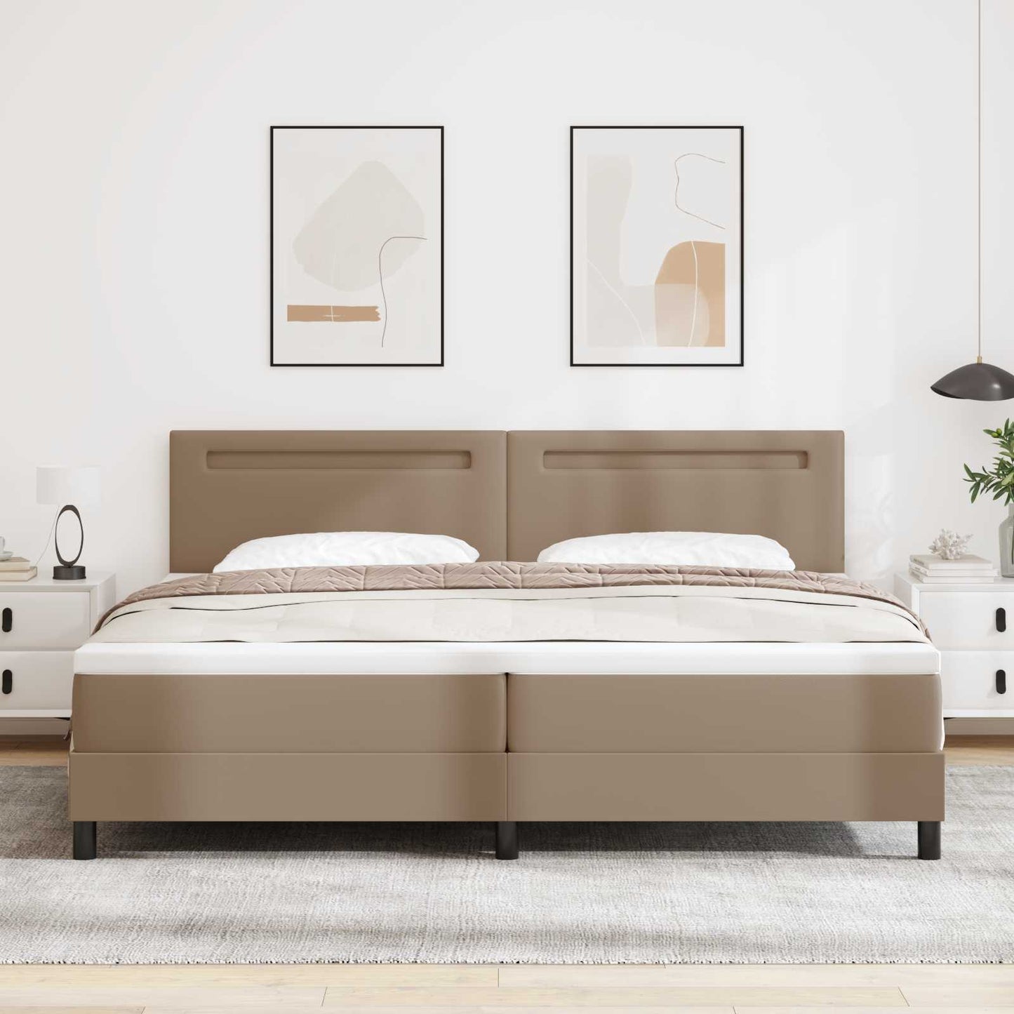 vidaXL Κρεβάτι με ελατήρια Καπουτσίνο 200 x 200 cm Τεχνητό δέρμα