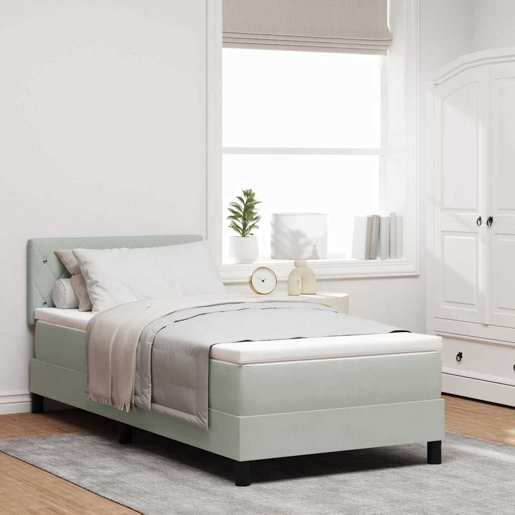 vidaXL Box Spring Bed με Στρώμα Λαμπερό Γκρι 90x200 εκ. Βελούδο
